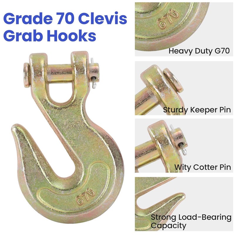 ALISWAT 2 Pack 1/2" Chain Hook, Grade 70 Forged Steel Clevis Grab Hook for 1/2 Inch Transport Chain, Heavy Duty Tow Hook 12000 Lbs Working Load Limit for Trailer Truck Transport, Safety Chain Hooks - Image 3